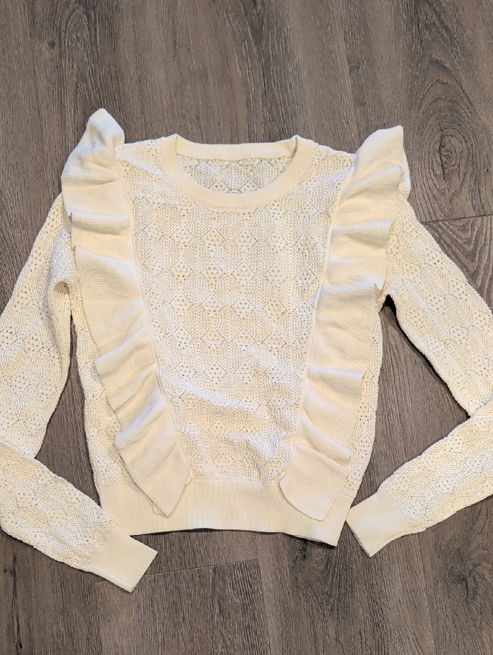 Babaton Cream Ruffle-Trim Knit Sweater